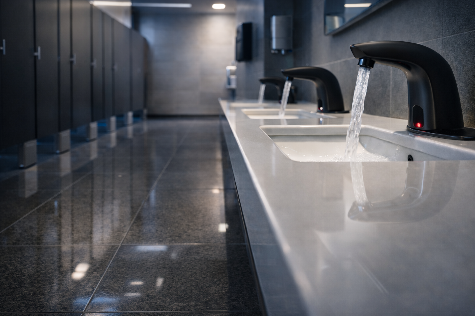 Commercial restroom floor design influencing infrared sensor performance